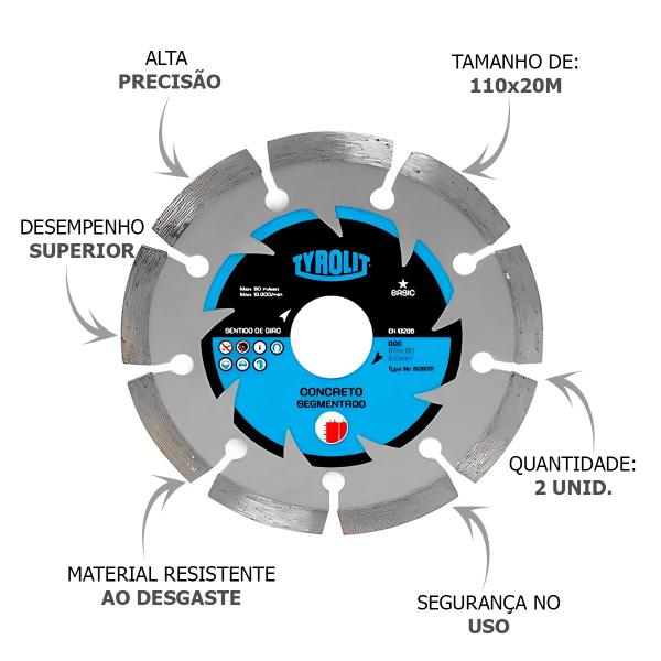 Imagem de KIT 2 Discos de Corte Diamantado Segmentado 110mm Tyrolit