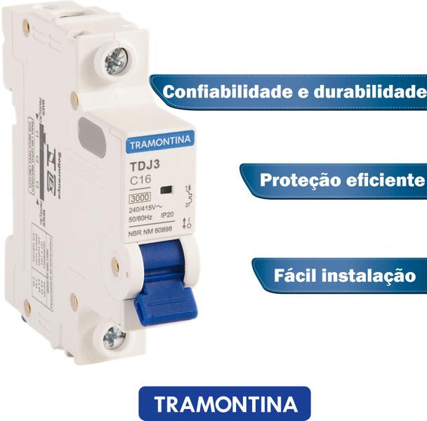 Imagem de Kit 2 Disjuntor bipolar Tramontina para chuveiro iluminação tomadas 10a 16a 20a 25a 32a 40a 50a 63a