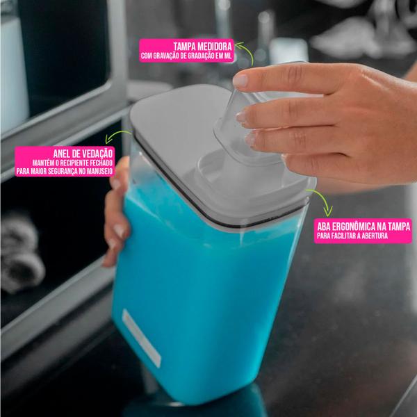 Imagem de Kit 2 Dispenser 1.5L + 2.3L P/ Grãos Cereais Amaciante Sabão Saboneteira Alimentos Transparente Cozinha Lavanderia Armazenamento - Ou