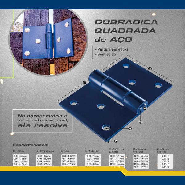 Imagem de Kit 2 Dobradiça Porteira Porta Portão Aço Ferro Dobradiça Quadrada 92mm Jogo com 2 Unidades