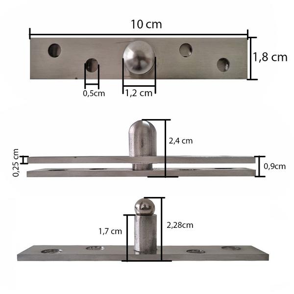 Imagem de Kit 2 Dobradiças Pino Pivotante Aço Inox Porta Giratória 360 -100x18mm