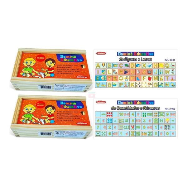 Kit 2 Dominós Educativos Letras / Figuras e Números / Quantidades Jogo Pedagógico - Carimbras - 3 anos Imagem de Kit 2 Dominós Educativos Letras / Figuras e Números / Quantidades Jogo Pedagógico - Carimbras - 3 anos
