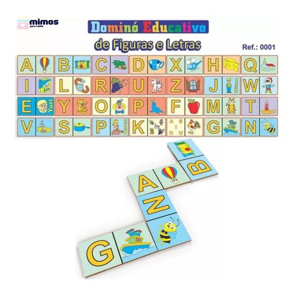 Kit 2 Dominós Educativos Letras / Figuras e Números / Quantidades Jogo Pedagógico - Carimbras - 3 anos Imagem de Kit 2 Dominós Educativos Letras / Figuras e Números / Quantidades Jogo Pedagógico - Carimbras - 3 anos