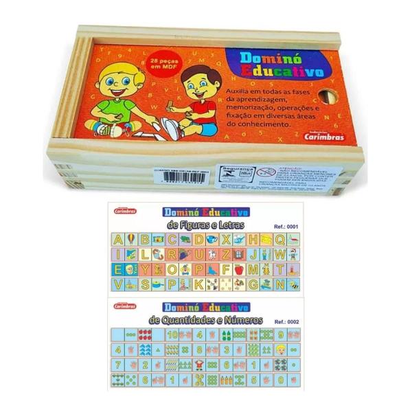 Kit 2 Dominós Educativos Letras / Figuras e Números / Quantidades Jogo Pedagógico - Carimbras - 3 anos Imagem de Kit 2 Dominós Educativos Letras / Figuras e Números / Quantidades Jogo Pedagógico - Carimbras - 3 anos