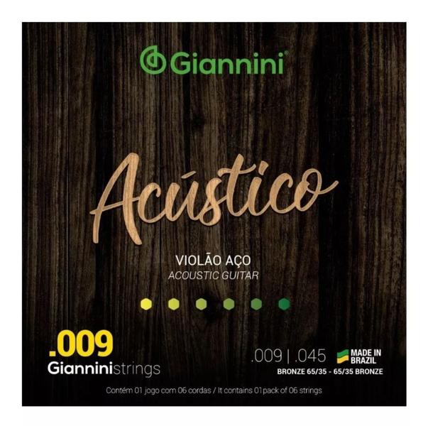 Imagem de Kit 2 Encordoamento Violão Aço Giannini Acústico .009 GESWAL