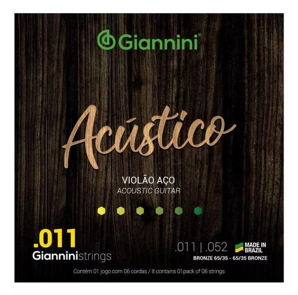 Imagem de Kit 2 Encordoamento Violão Aço Giannini Acustico .011 GESPW