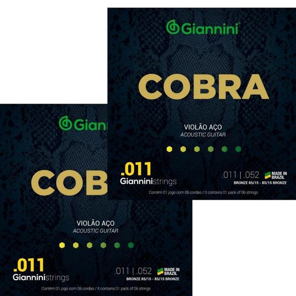 Imagem de Kit 2 encordoamento violão aço giannini geeflk cobra .011 bronze