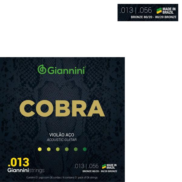 Imagem de Kit 2 Encordoamento Violão Giannini Aço Cobra CA82M Bronze 0.013"