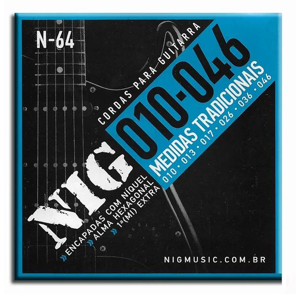 Imagem de KIT 2 Encordoamentos Guitarra 010 Corda Aço Tensão Média NIG N-64 