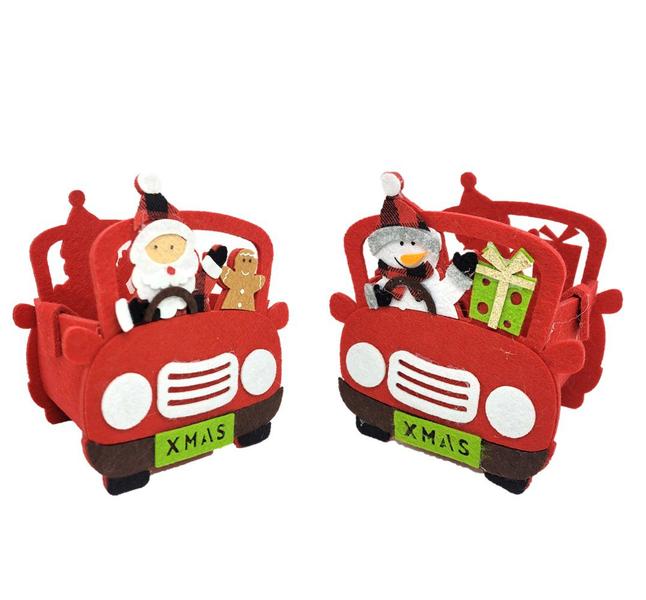 Imagem de Kit 2 Enfeites Cesto Feltro Natal Carro Decor Papai Noel e Boneco de Neve 20cm - Master Christmas