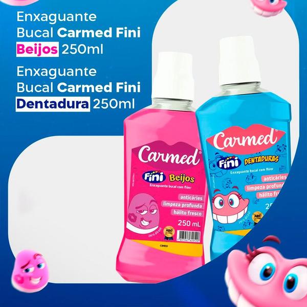 Imagem de Kit 2 Enxaguante Bucal Fini Beijos Dentadura 250ml Carmed Sem Álcool