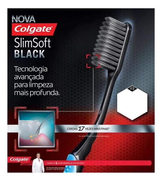 Imagem de Kit 2 Escova de Dente Colgate Slim Soft Black Suave Macia