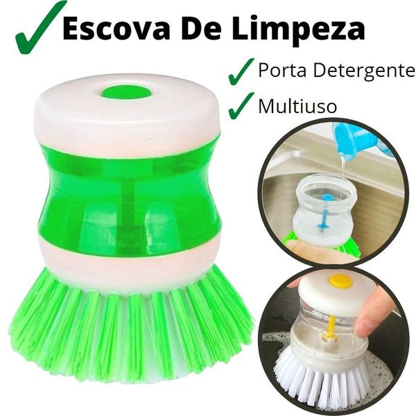 Imagem de Kit 2 Escova Multiuso Lava Louças Recipiente P/ Detergente