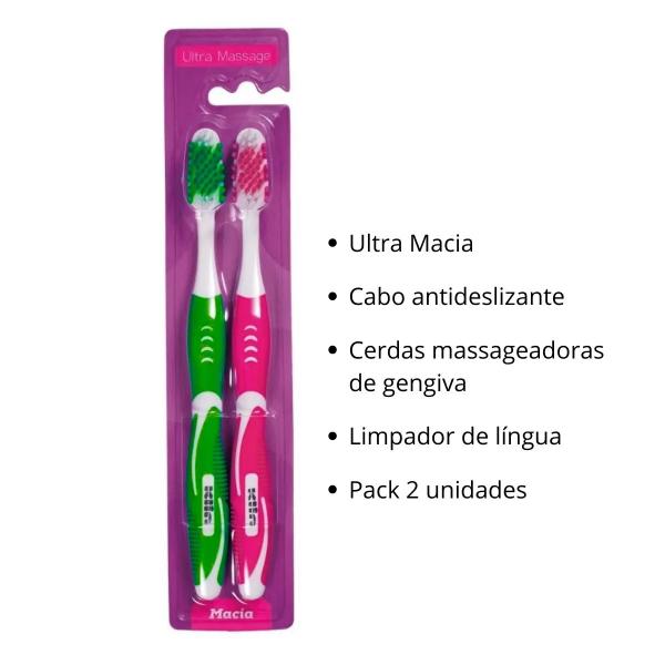 Imagem de Kit 2 Escovas De Dente Ultra Macia Cabo Antideslizante Klin