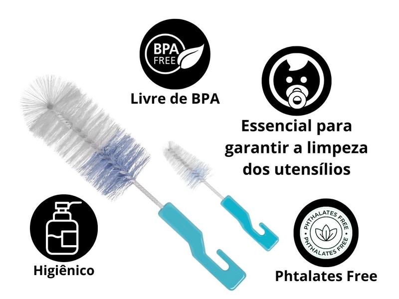 Imagem de Kit 2 Escovas Para Lavar Mamadeira de Bebê e Bico Com Esponja Azul Rosa Buba