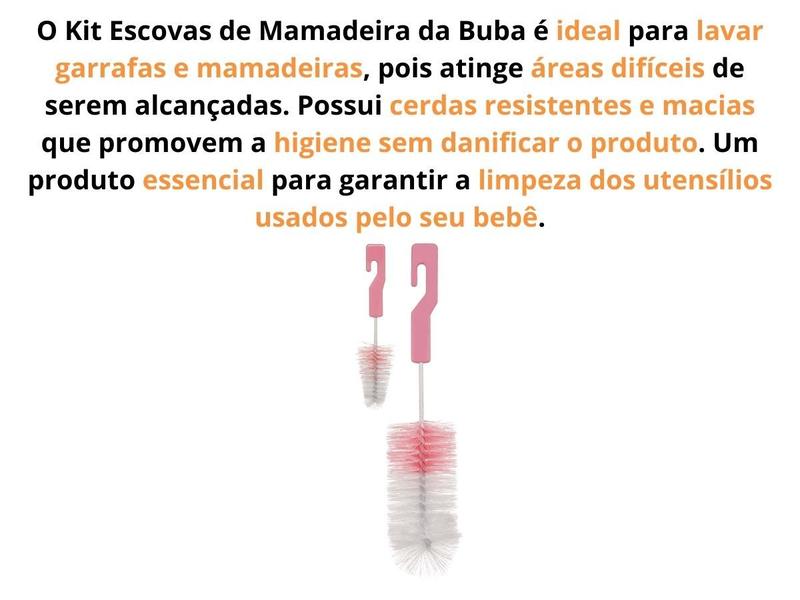 Imagem de Kit 2 Escovas Para Lavar Mamadeira de Bebê e Bico Com Esponja Azul Rosa Buba