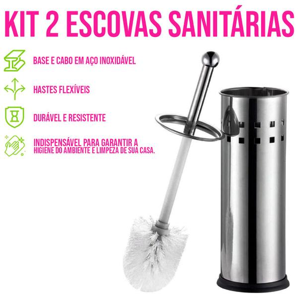 Imagem de Kit 2 Escovas Sanitária Aço Inox Design Moderno Lavabo Base