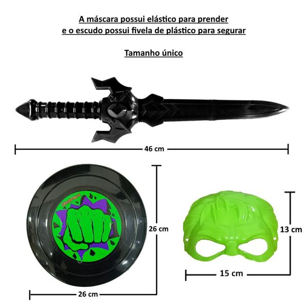 Kit 2 Espada Escudo e Máscara Infantil herói Verde Huk de Brinquedo - Toy Master Imagem de Kit 2 Espada Escudo e Máscara Infantil herói Verde Huk de Brinquedo
