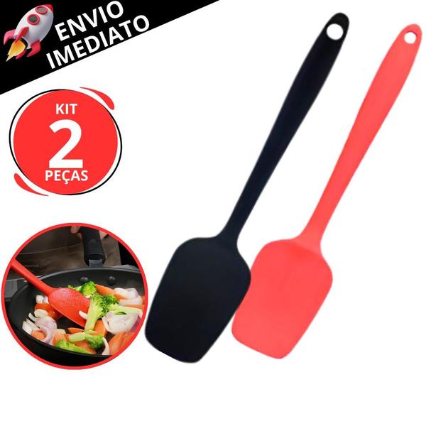 Imagem de Kit 2 Espátula De Silicone Reta Chapeiro Antiaderente Utensílio de Cozinha Restaurante Casa