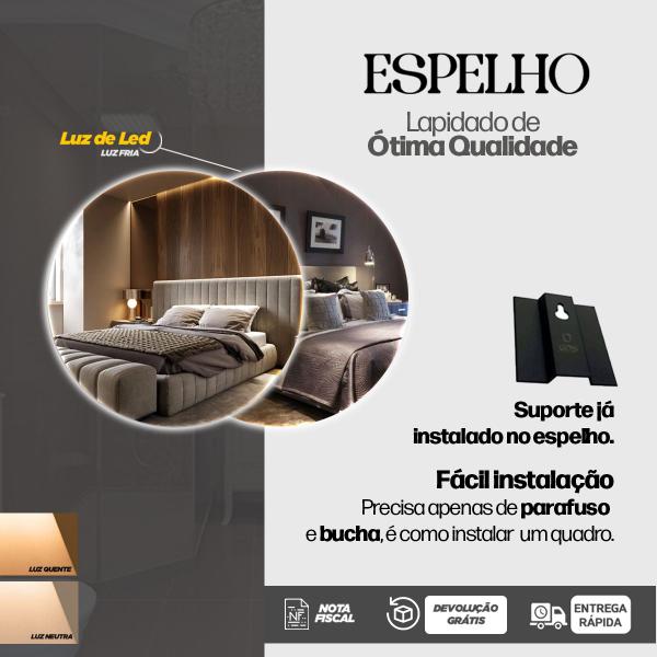 Imagem de Kit 2 Espelho Redondo Com Led Sem Fio 50x50cm Lapidado Decoração