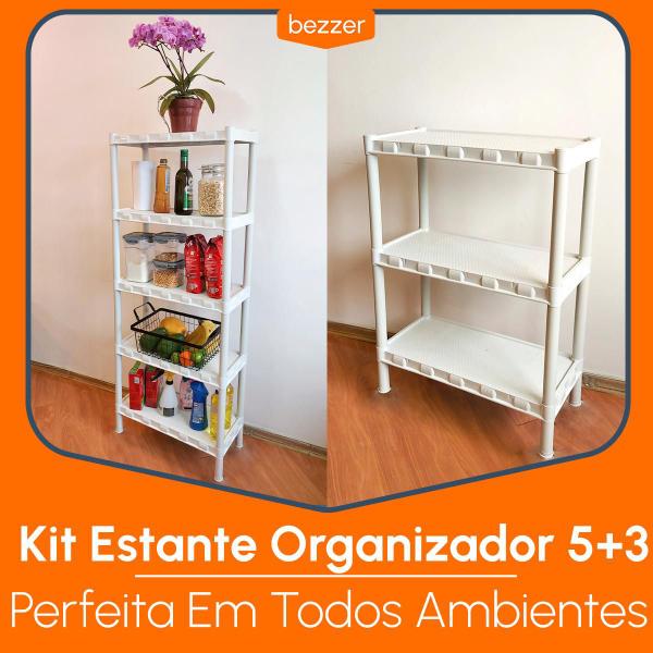 Imagem de Kit 2 Estante Organizador Prateleira Colorida Resistente 5 Andares + 3 Andares Salão Brinquedo Quarto