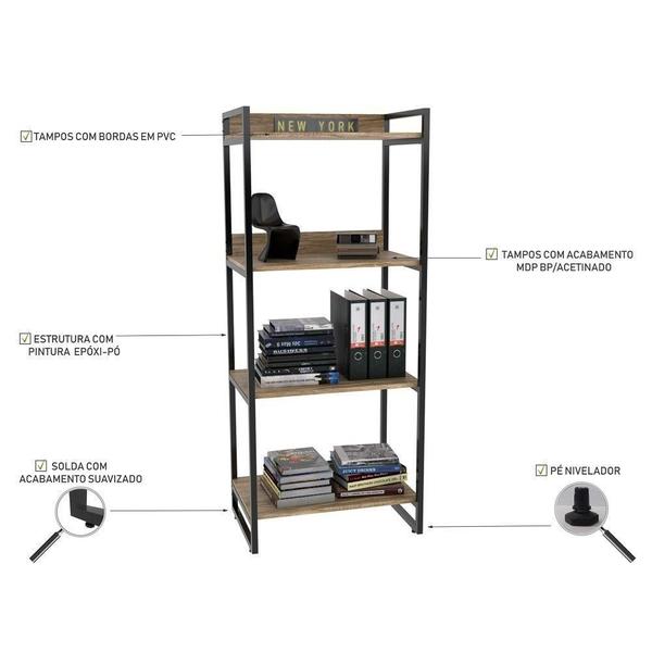Imagem de Kit 2 Estantes Estilo Industrial 60cm Carvalho Mpozenato