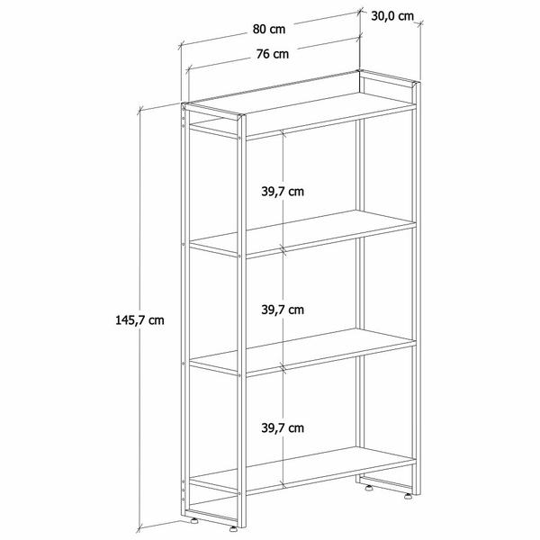 Imagem de Kit 2 Estantes Multiuso Escritório Industrial 4 Prateleiras Areta 145x80cm C01 Onix - Lyam Decor