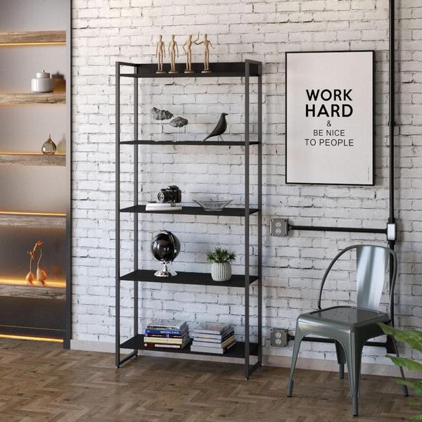 Imagem de Kit 2 Estantes Multiuso Escritório Industrial 5 Prateleiras Areta 186x80cm C01 Onix - Lyam Decor