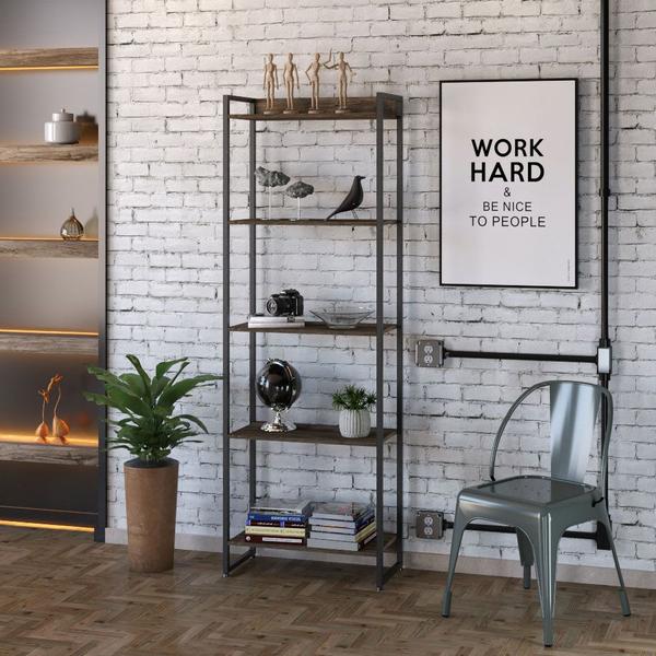 Imagem de Kit 2 Estantes Multiuso Industrial 5 Prateleiras Areta 186x60cm C01 Carvalho Dark - Lyam Decor