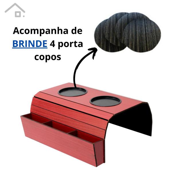 Imagem de Kit 2 Esteira Porta Copos e Controles para Braço de Sofá MDF - Vermelho