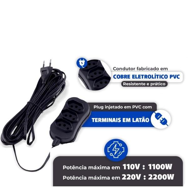 Imagem de Kit 2 Extensão Elétrica 2 Metros Bivolt com 3 Tomadas 110v 220v Tripolar Alexa Compacta