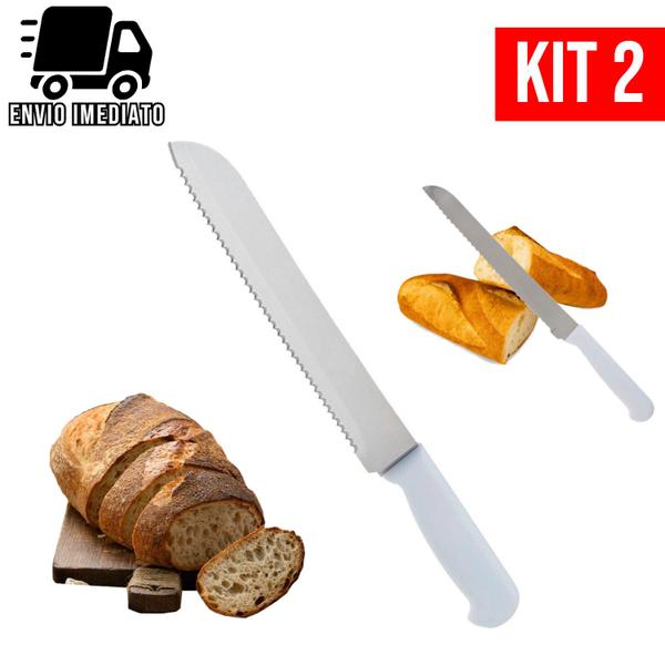 Imagem de Kit 2 Faca de Pão Serrada Grande para Cozinha Facas Profissional Aço Inoxidável