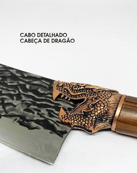 Imagem de Kit 2 Facas Churrasco Luxo Dragão Amigo Presente Pai Churras King Artesanal Bainha