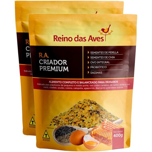 Imagem de Kit 2 Farinhada RA Criador Super Premium 400g Reino das Aves Canário Curió Bicudo Azulão Bigodinho