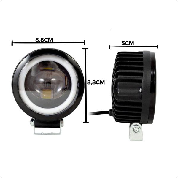 Imagem de Kit 2 Farol Auxiliar Redondo  LED Angel Eye Neblina