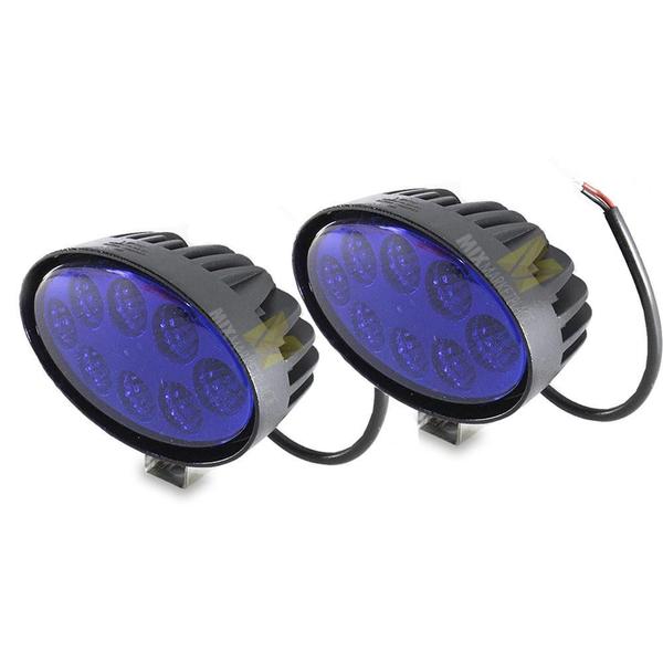 Imagem de Kit 2 Farol De Milha Auxiliar Oval Lente Azul 8 Led 24W