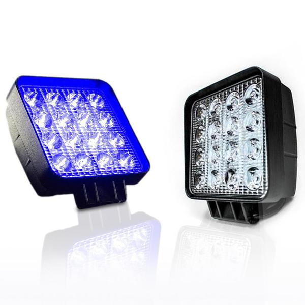 Imagem de Kit 2 Farol De Milha Lente Azul 16 Led Pulverizador Trator