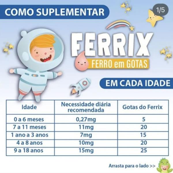 Imagem de Kit 2 Ferro - Ferrix Kids Gotas 30ml Sabor Morango Flora Nativa