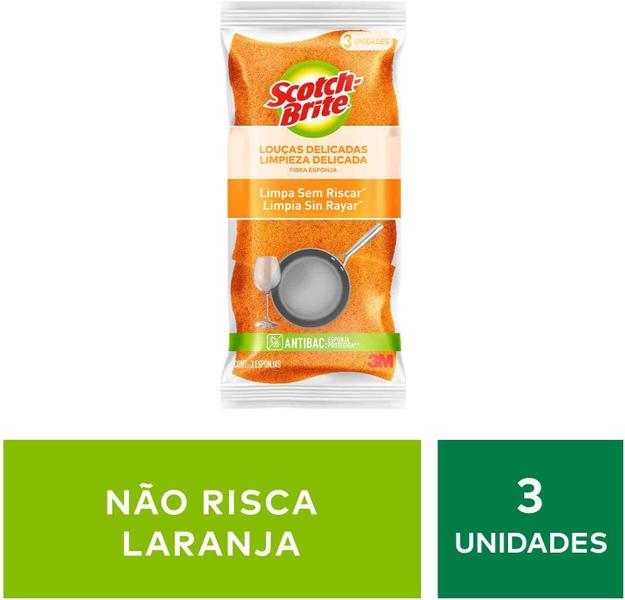 Imagem de Kit 2 Fibra Esponja Louças Delicadas Limpar Sem Riscar 3 Un