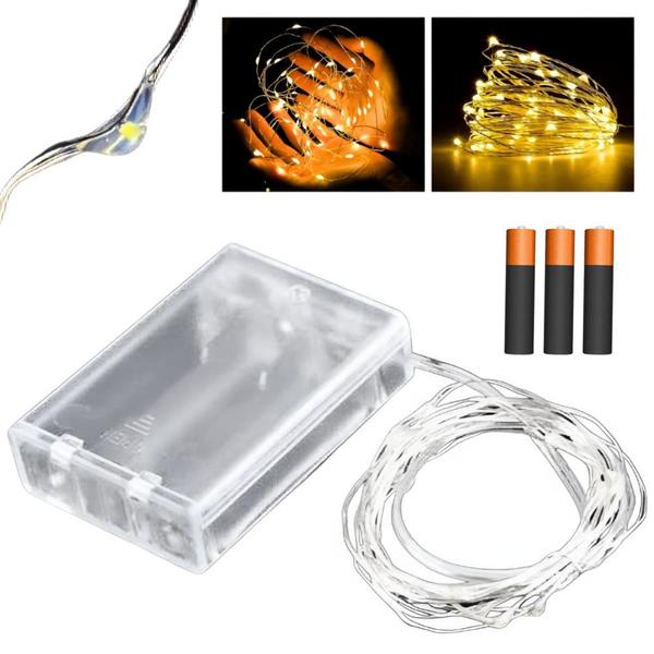 Imagem de Kit 2 Fio de Fada 3Metros Cordão 30Leds Branco Quente Pilhas