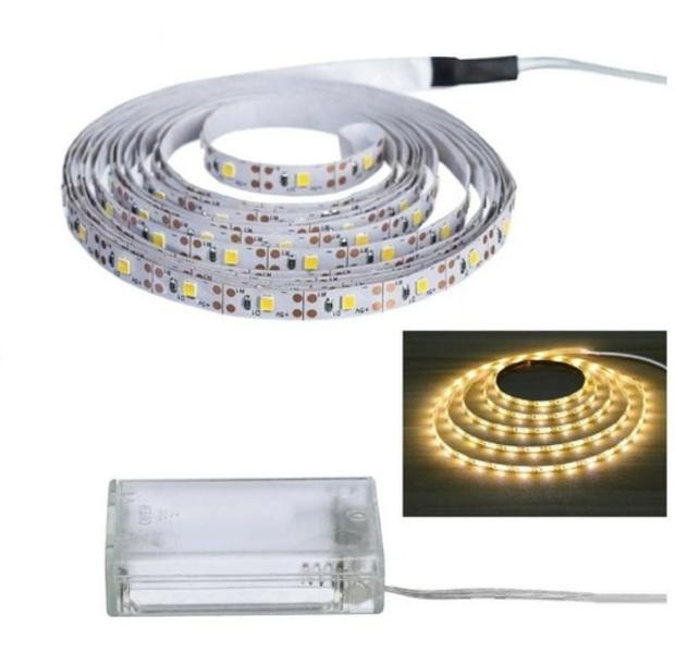 Imagem de Kit 2 Fio Fita LED 120 Lâmpadas Luz Amarela LED 2m À Pilha