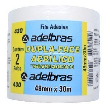 Imagem de Kit 2 Fita Dupla Face Transparente Decoração Uso Geral 48mmx30m Adelbras