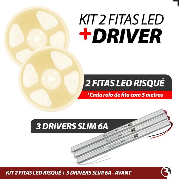 Imagem de Kit 2 Fita Led Risqué Branco Quente/neutro 10m + 3 Fontes Driver Slim Avant