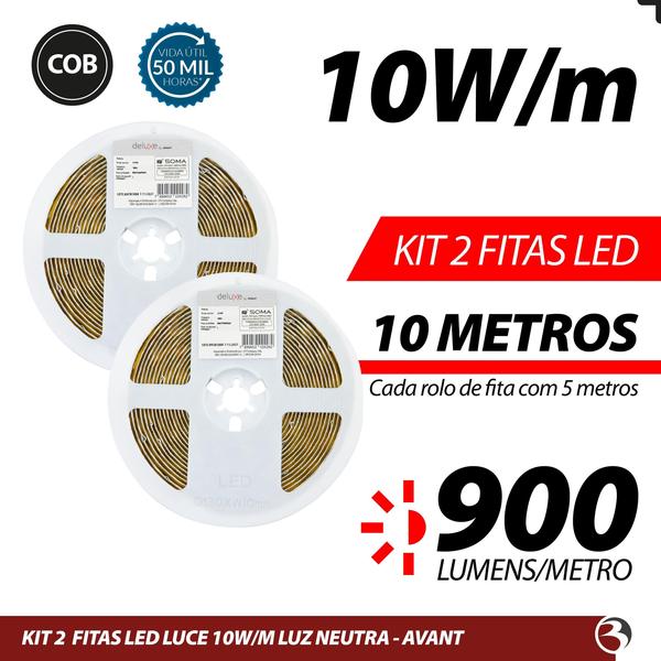 Imagem de KIT 2 Fita Led Rolo 10 Metros 320 Por Metro 24v 10w Luz Branco Frio/Neutro 900 Lumens - Luce Avant