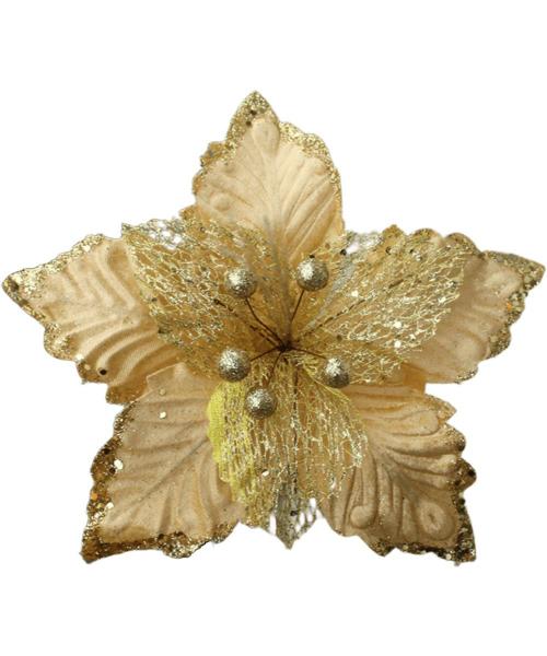 Kit 2 Flores Artificial Glitter Dourado Enfeite Natal 25cm - Genérico Imagem de Kit 2 Flores Artificial Glitter Dourado Enfeite Natal 25cm