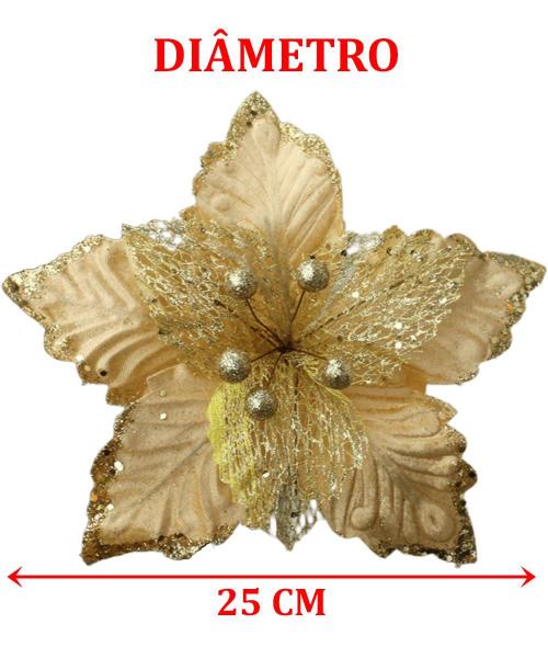 Kit 2 Flores Artificial Glitter Dourado Enfeite Natal 25cm - Genérico Imagem de Kit 2 Flores Artificial Glitter Dourado Enfeite Natal 25cm