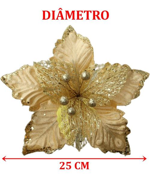 Imagem de Kit 2 Flores Artificial Glitter Enfeite Dourado Natal 25cm