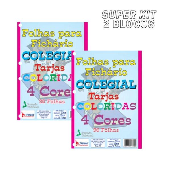 Imagem de Kit 2 Folhas De Fichários Colegial Coloridas 4 Furos 1/4