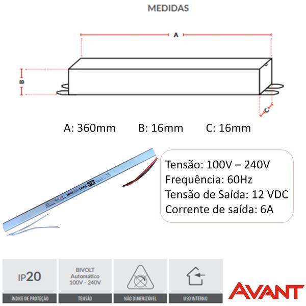 Imagem de Kit 2 Fonte Driver Slim 12v 72w 6a Fita Led Perfil Led Bivolt