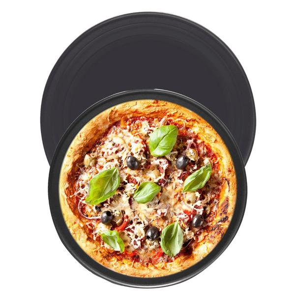Imagem de Kit 2 Forma Pizza Assadeira Redonda Antiaderente 30x1,5cm 35x1,5cm Aço Carbono Resistente